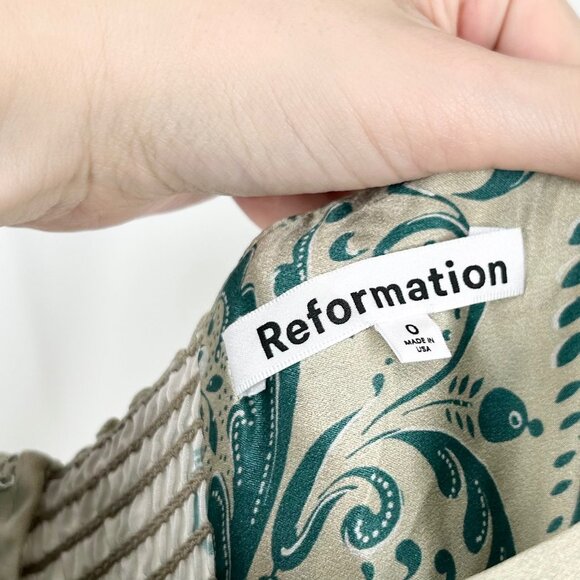 NWT Reformation Frankie 100% Silk Slip Dress in Sage Border - Picture 8 of 11